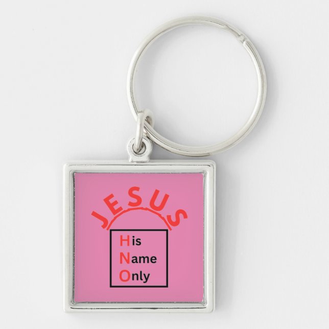 Endast hans Namn - Rosa Keychain Fyrkantig Silverfärgad Nyckelring (Framsidan)