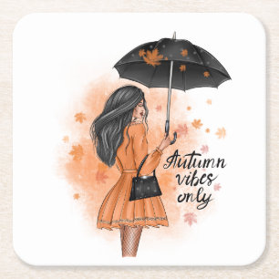 Endast hösten Vibes Fall Mode Girl Girl Underlägg Papper Kvadrat
