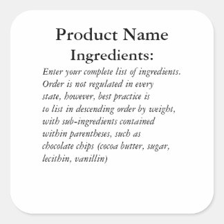 Endast ingredienser: etikett för märkning av etike