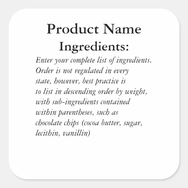 Endast ingredienser: etikett för märkning av etike (Framsida)