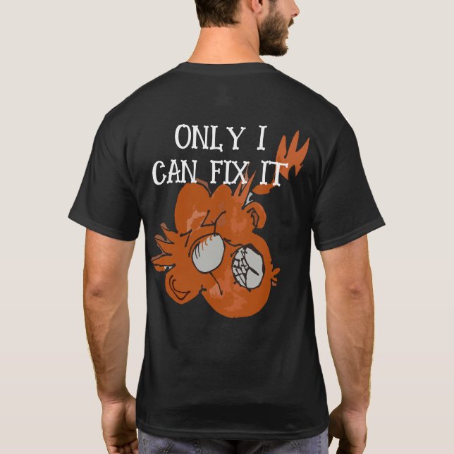 Endast jag kan åtgärda Orangen Clown Pocket Design T Shirt (Baksida)
