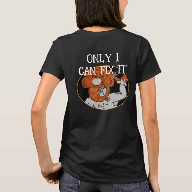Endast jag kan åtgärda Orangen Clown Pocket Design T Shirt (Baksida)