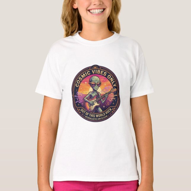 Endast kosmiska vibrationer | Rolig Alien Rockstjä T Shirt (Framsida)