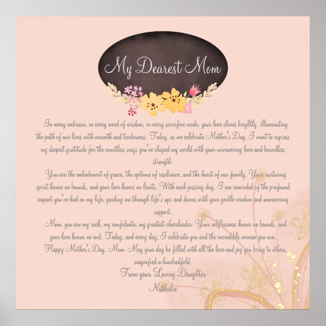 Endast Mamma Kärlek Ord till Mamma Poster (Framsidan)