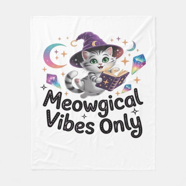 Endast meowgical Vibes, Flytande Kawaii Witch Cat  Fleecefilt (Framsidan)