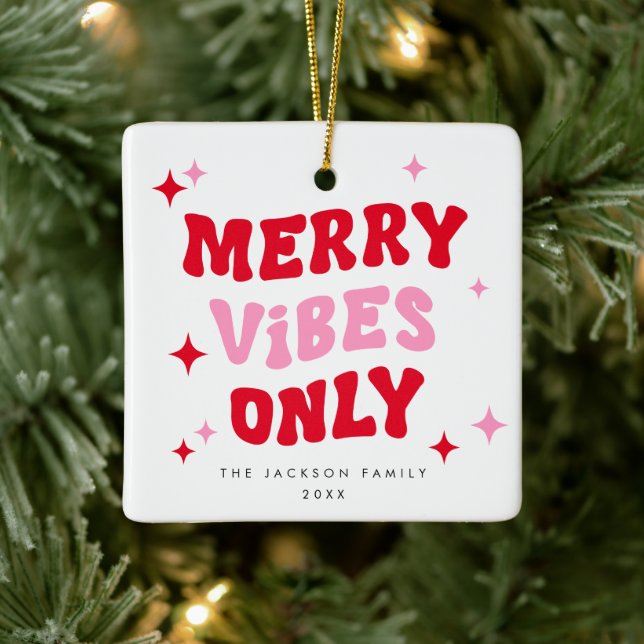 Endast merry Vibes | Modern Retro-julfoto Julgransprydnad Keramik (Träd)