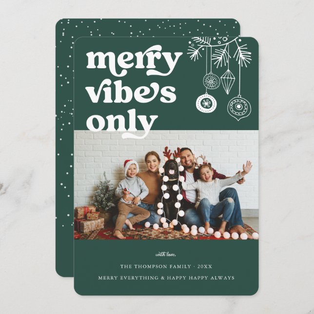 Endast merry Vibes | Retro-julfoto-Helgdag Julkort (Fram/baksida)