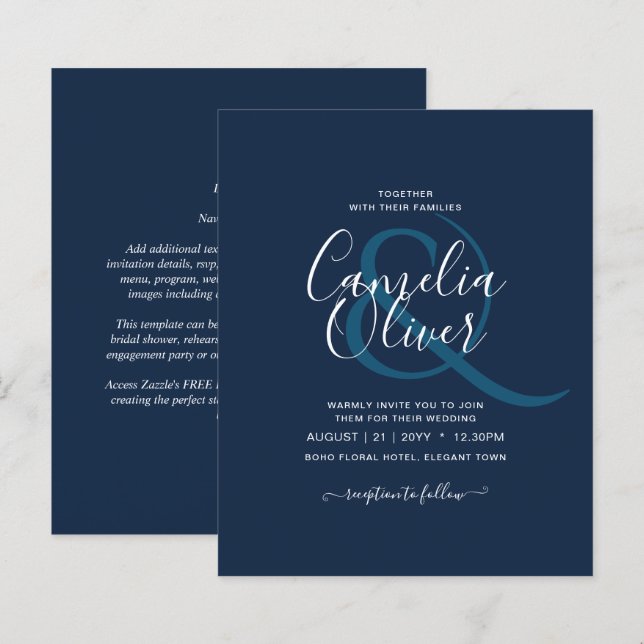 Endast modern blå monokrom text Bröllop (Fram/baksida)