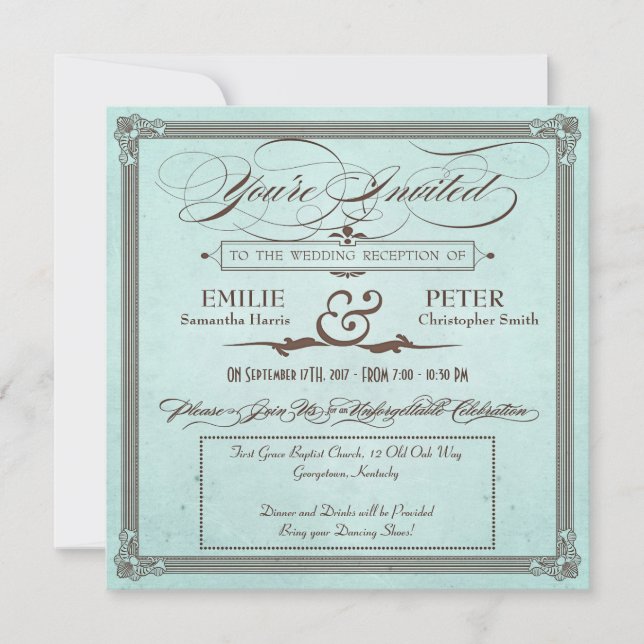 Endast mottagning av Vintage affisch Blue & Brown Inbjudningar (Framsida)