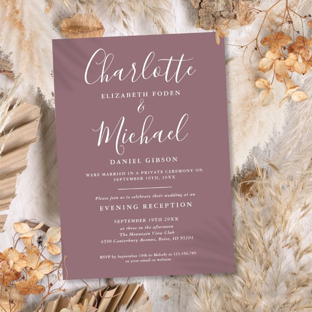 Endast mottagning Mauve Script Bröllop Inbjudningar (Reception Only Mauve Script Wedding Invitation)