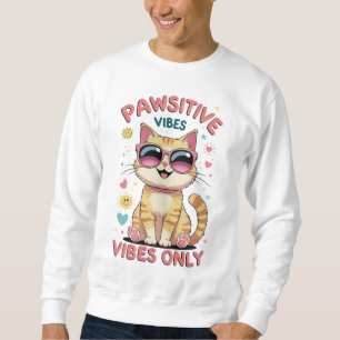 Endast pawsitiva vibes - Cute Cat with Sunglasses  Lång Ärmad Tröja