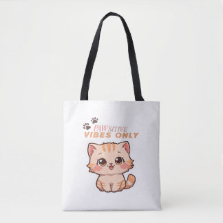 Endast pawsitiva vibes - Cute Kawaii Cat Design Tygkasse
