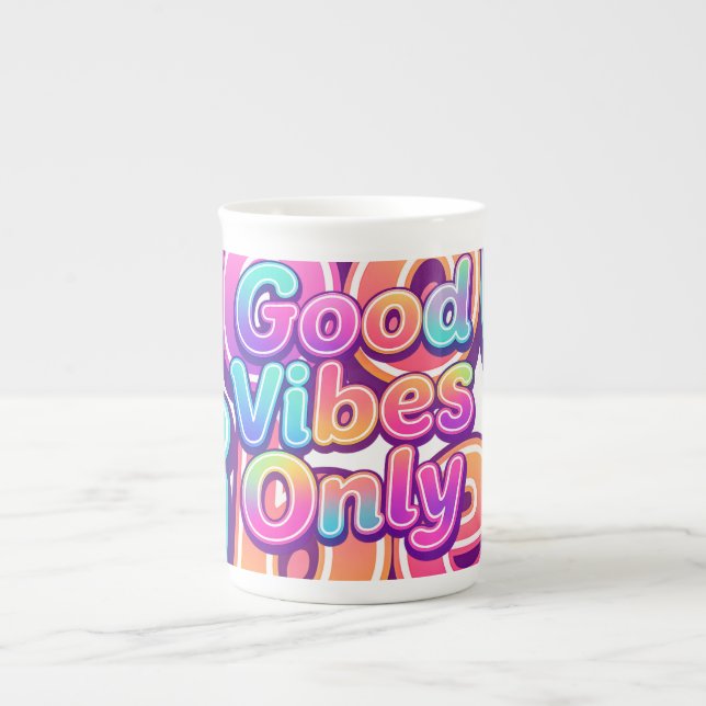 Endast Positiva Vibrationer Färgrik Typografi Pres Benporslin Mugg (Framsidan)