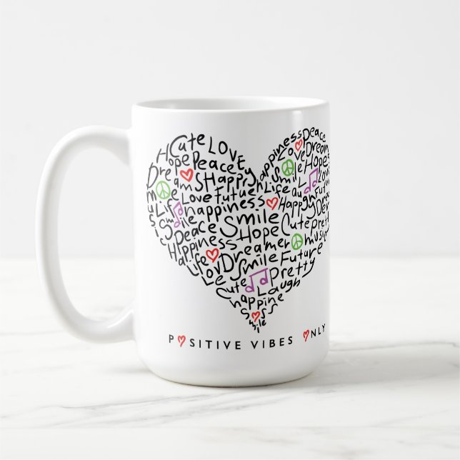 Endast Positiva Vibrationer Hjärt Design Kaffemugg (Vänster)