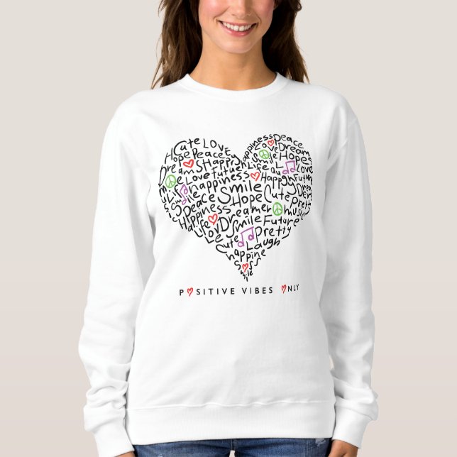 Endast Positiva Vibrationer Hjärt Design T Shirt (Framsida)