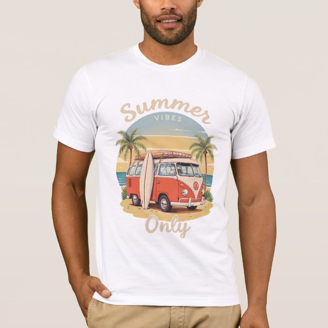 Endast sommarvibes - Retro Van Beach Scene T Shirt (Framsida)