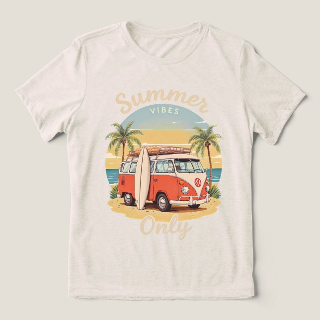 Endast sommarvibes - Retro Van Beach Scene T Shirt (Design Framsida)