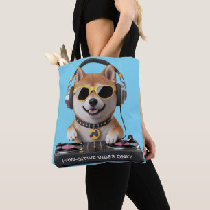 Endast tass sitive Vibes - DJ Shiba Inu Hund Art Tygkasse
