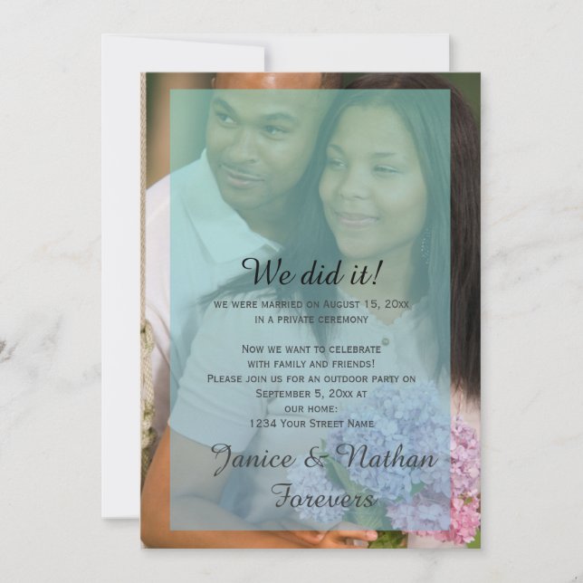 Endast Teal Blue Ombre Overlay Photo Reception Inbjudningar (Framsida)