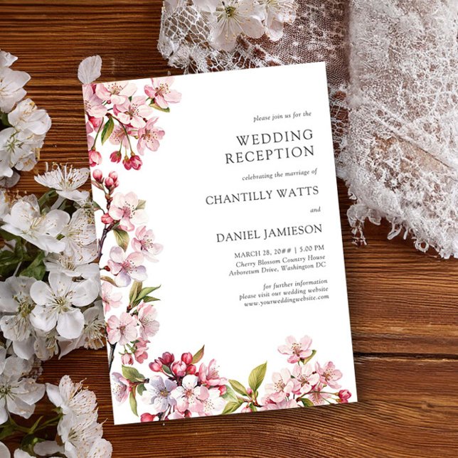 Endast vårbröllop med körsbärsblomssmottagning inbjudningar (Wedding Reception Invitation from the Cherry Blossom Wedding Collection by Darling & May)