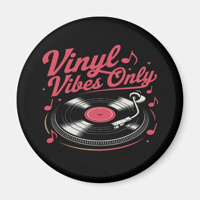 Endast vinyl Vibes - Retro Record Player Design Magnet (Framsidan)