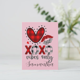 Endast XOXO-vibbar, rutigt hjärta Alla hjärtans da Vykort