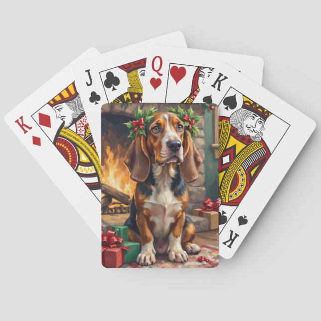 Endearing Basset Hound Dog with Christmas Wreath Casinokort (Baksidan)