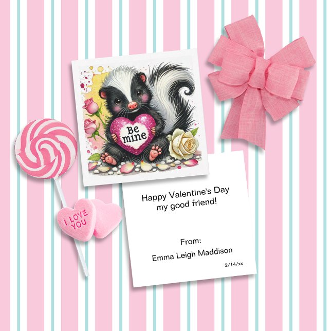 Endearing Be Mine Skunk Classroom Valentine Anteckningskort (Skapare uppladdad)