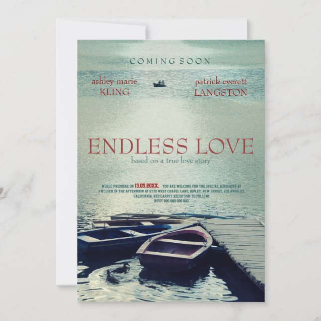 ENDLESS KÄRLEK poster filmen stil Inbjudningar (Framsida)