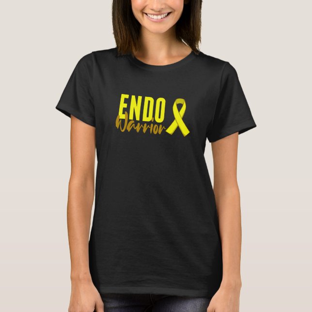 Endo Warrior Endometriosis Gult Awareness Ribbon T Shirt (Framsida)