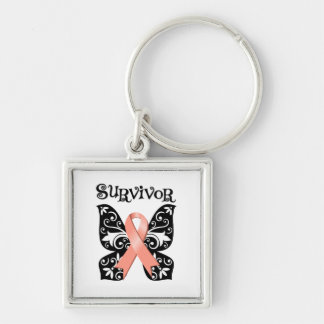 Endometrial Cancer Butterfly Survivor Fyrkantig Silverfärgad Nyckelring