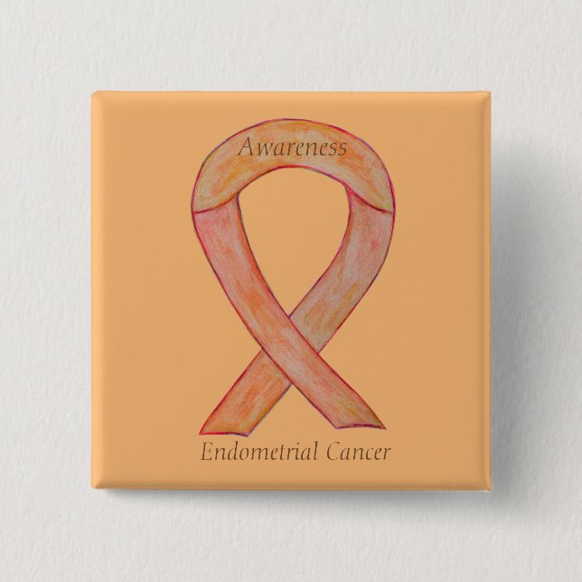 Endometrial Cancer Peach Awareness Ribbon Stift Knapp (Framsida)
