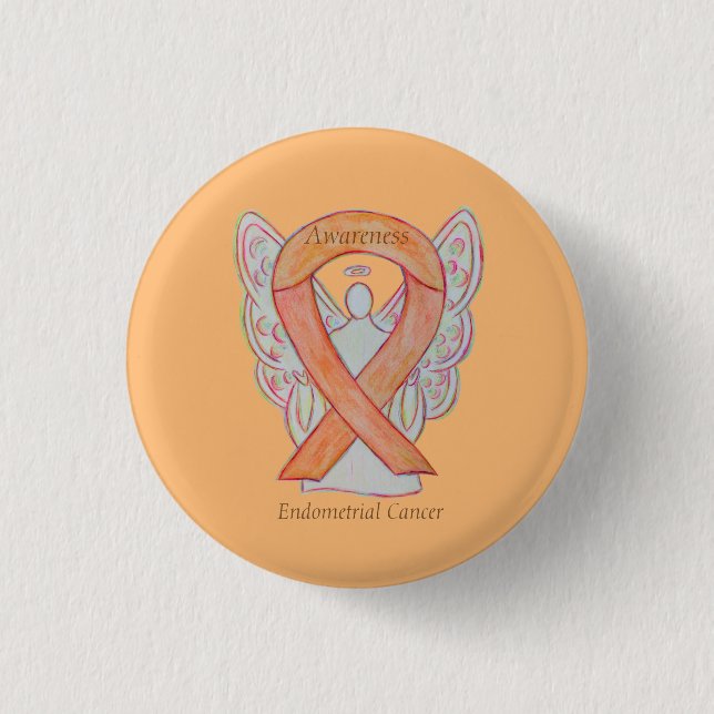 Endometrial Cancer Peach Awareness Ribbon Stift Knapp (Framsida)