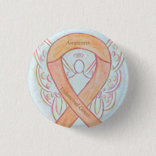 Endometrial Cancer Peach Awareness Ribbon Stift Knapp (Framsida)