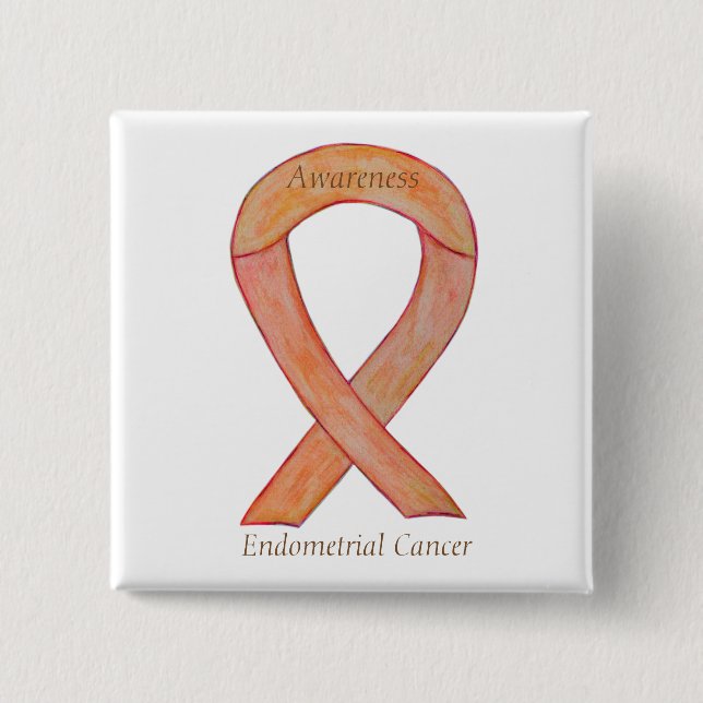 Endometrial Cancer Peach Awareness Ribbon Stift Knapp (Framsida)