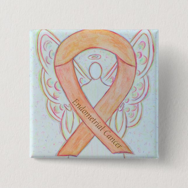 Endometrial Cancer Peach Awareness Ribbon Stift Knapp (Framsida)