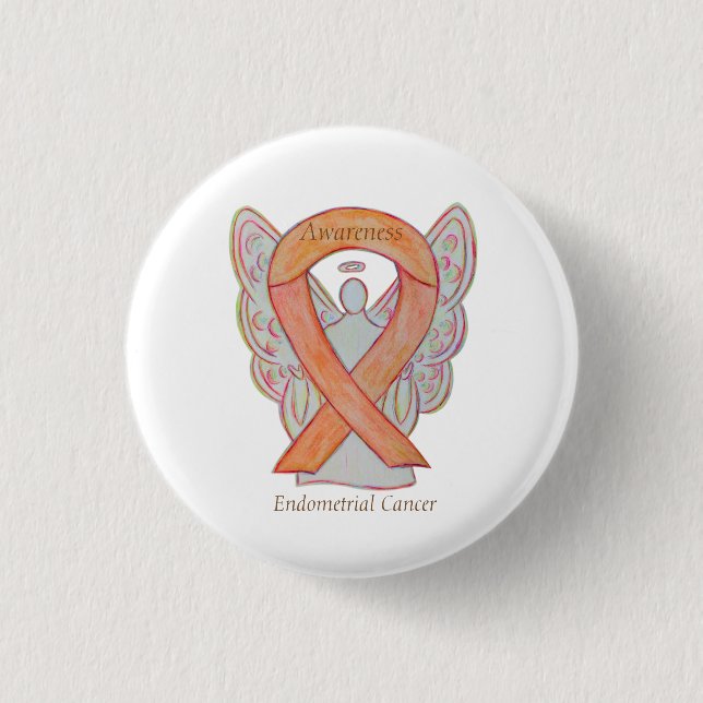 Endometrial Cancer Peach Awareness Ribbon Stift Knapp (Framsida)