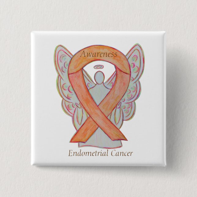 Endometrial Cancer Peach Awareness Ribbon Stift Knapp (Framsida)