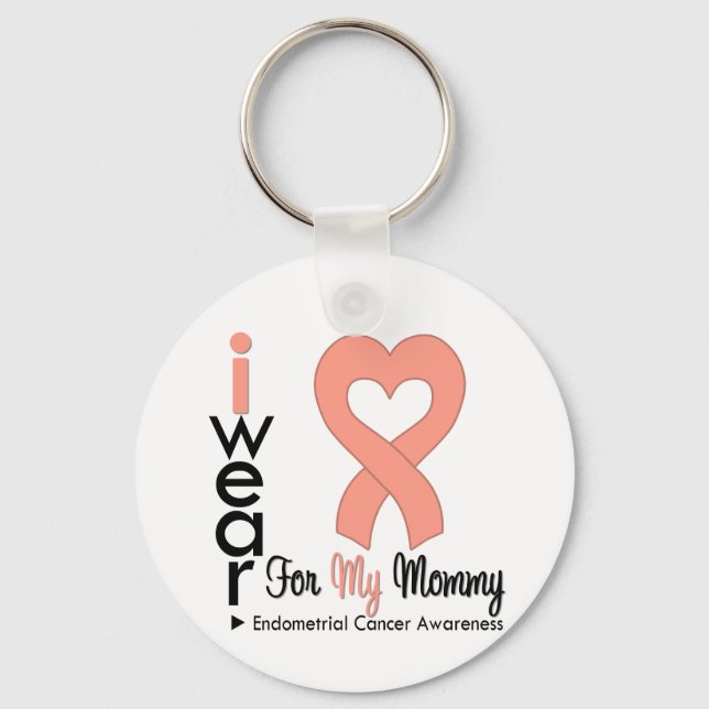 Endometrial Cancer Peach Heart Ribbon MAMMA Nyckelring (Framsida)