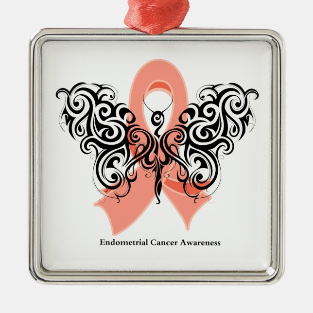 Endometrial Cancer Tribal Butterfly Ribbon Julgransprydnad Metall (Framsidan)