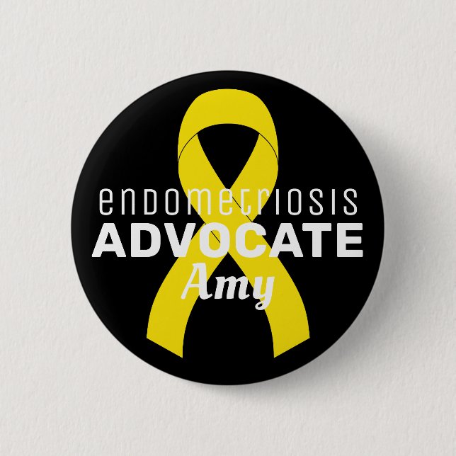 Endometrios Advocate Ribbon Black Button Knapp (Framsida)