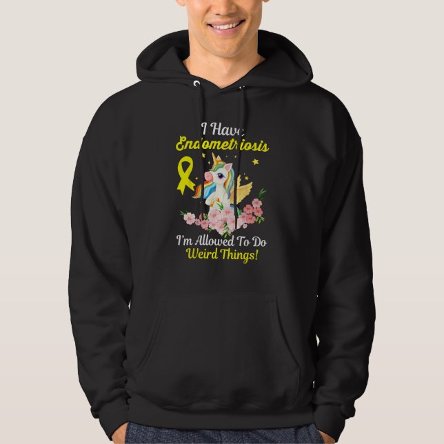 Endometriosis Awareness  Unicorn Yellow Ribbon Sup Hoodie (Framsida)