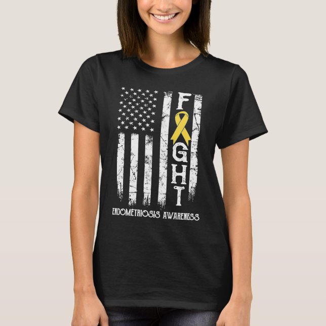 Endometriosis Warrior US Flagga T Shirt (Framsida)