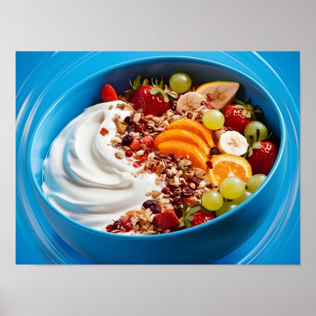 Energetic Food Bowl: Yogurt och Fruit Muesli Poster (Framsidan)