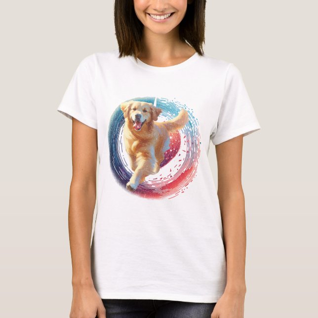 Energetic Golden Retriever med Abstrakt Backgrou T Shirt (Framsida)