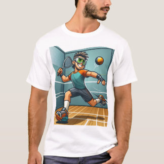 Energetic man playing raquetball t shirt