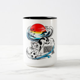 Energetic Soccer Cat Kawaii Gift for Football  Två-Tonad Mugg