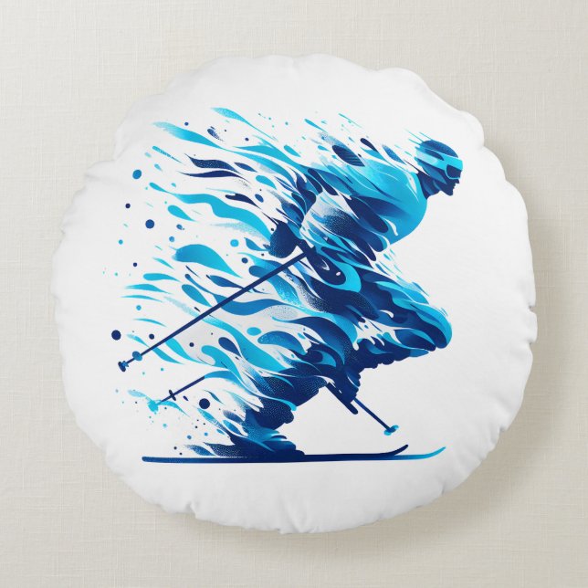 Energetisk blå för idrottsentusiaster rund kudde (Framsidan)