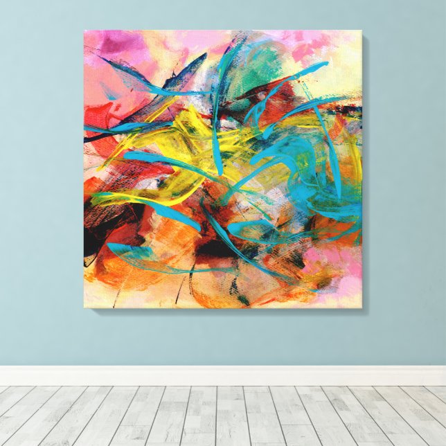 Energetisk färgmålning av Abstrakt Canvastryck (Insitu (trägolv))