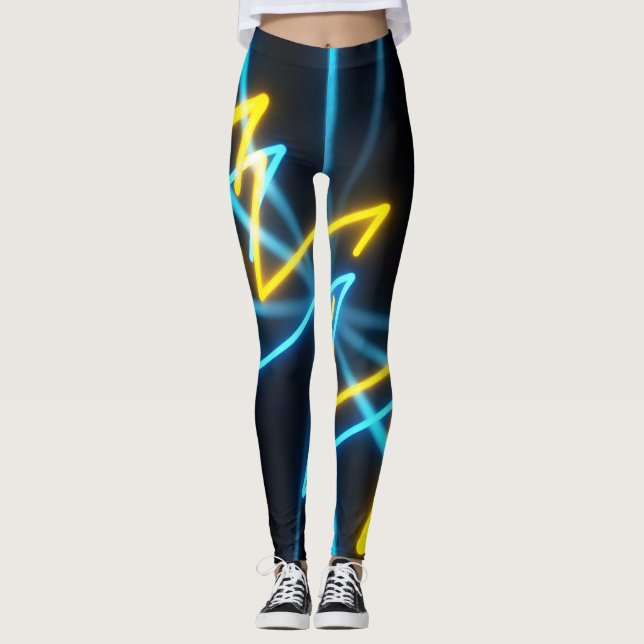 Energetisk zigzag linjer i nyfödd gult och blå leggings (Framsida)